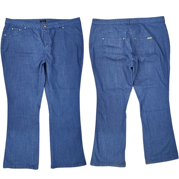 IMAN Global Chic Womens Plus 2X 42x30 Chambray Stretch Boot Cut Pull On Jeans - Picture 2 of 12